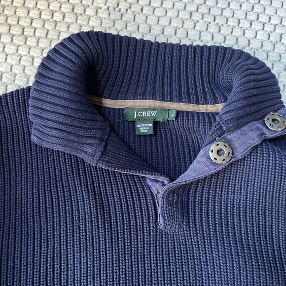 J.Crew Men’s Cotton Fisherman Snap Collar Sweater – Navy – Size Large - Picture 3 of 4